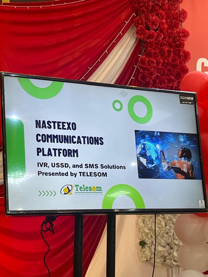 Stakeholder briefing screen introducing NASTEEXO IVR, USSD and SMS solutions